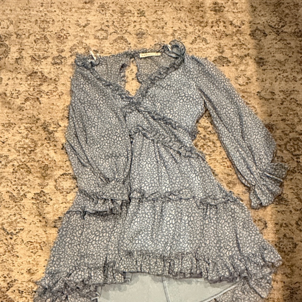 Floral Ruffle Midi Dress in Blue